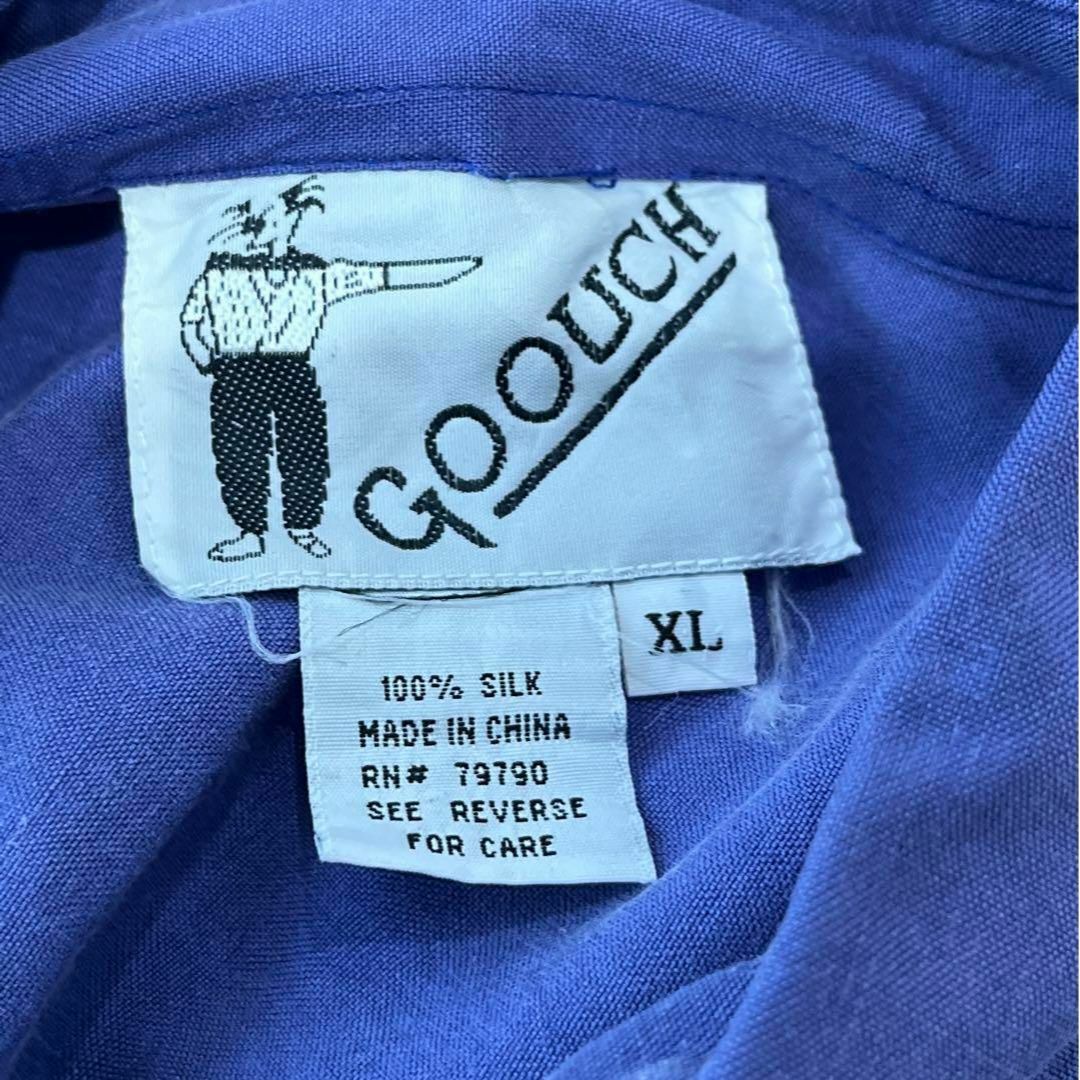 グーチ GOOUCH シャツ 長袖 ブルー系 メンズ XL ヴィンテージ シルク
