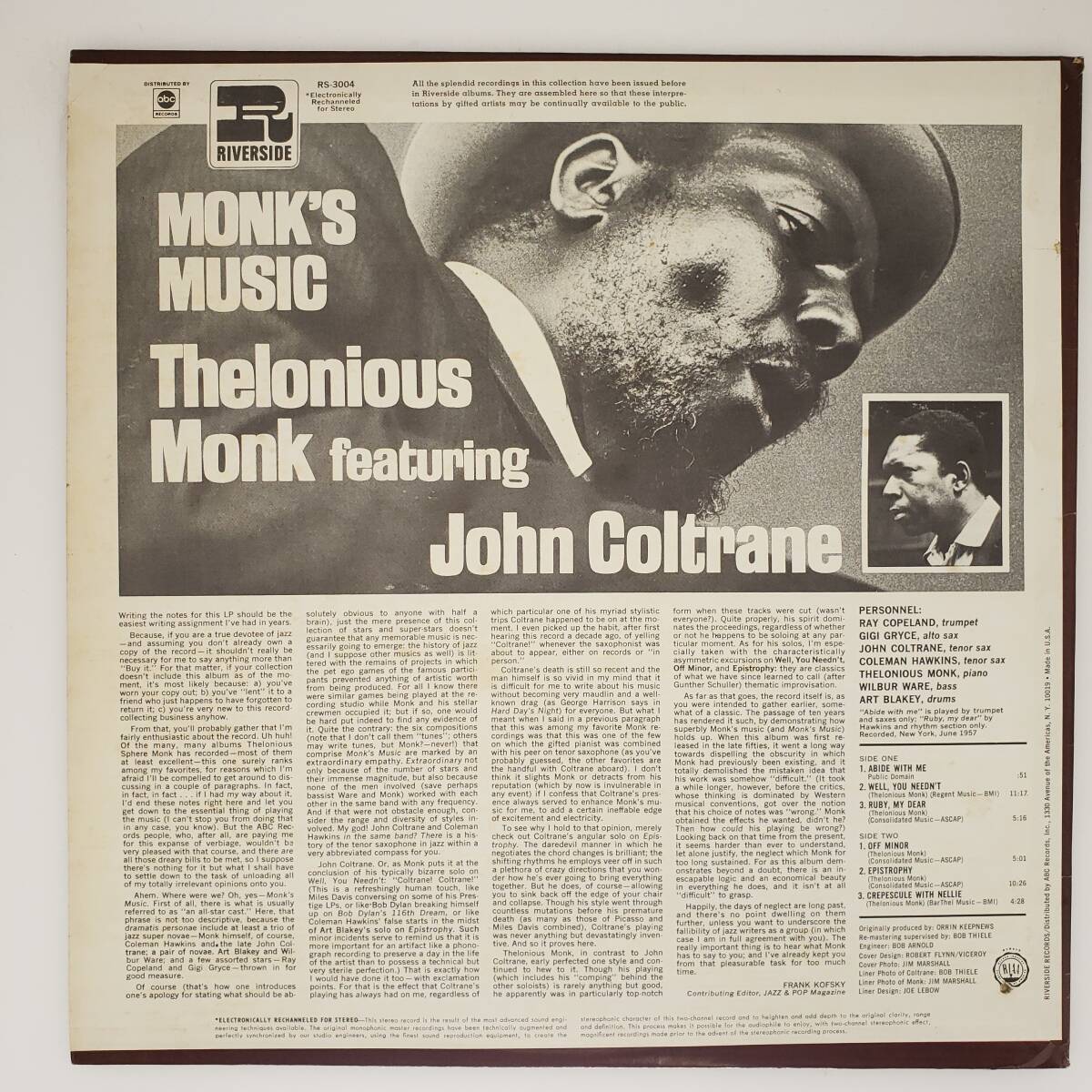 良盤屋◆LP◆【米輸入盤】セロニアス・モンク/ジョン・コルトレーン☆Thelonious Monk Feat. John Coltrane/Monk's Music☆カット◆J-3699_画像2