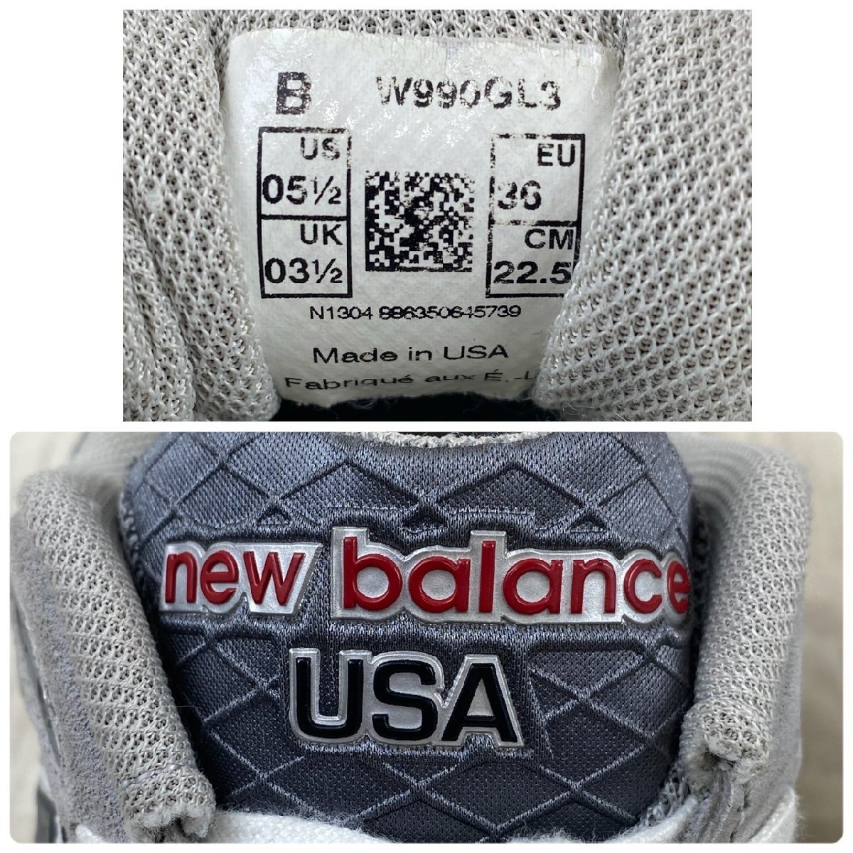 USED new balance ニューバランス 990 W990GL3 スニーカー グレー 22.5cm MADE IN USA ウィメンズ 女性 ランニング ウォーキング 靴_画像8