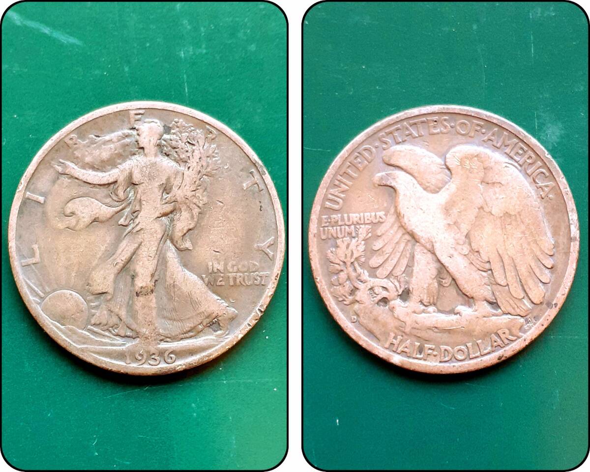 希少 1936年 レア通貨 コレクション アメリカ ハーフドル (half dollar) コイン LIBERTY アンティーク_画像1