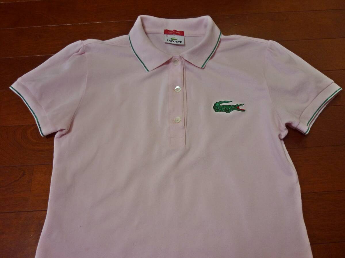 LACOSTE ラコステ★ピンク半袖ポロシャツ★レディースサイズ42★緑ラメのライン_画像5