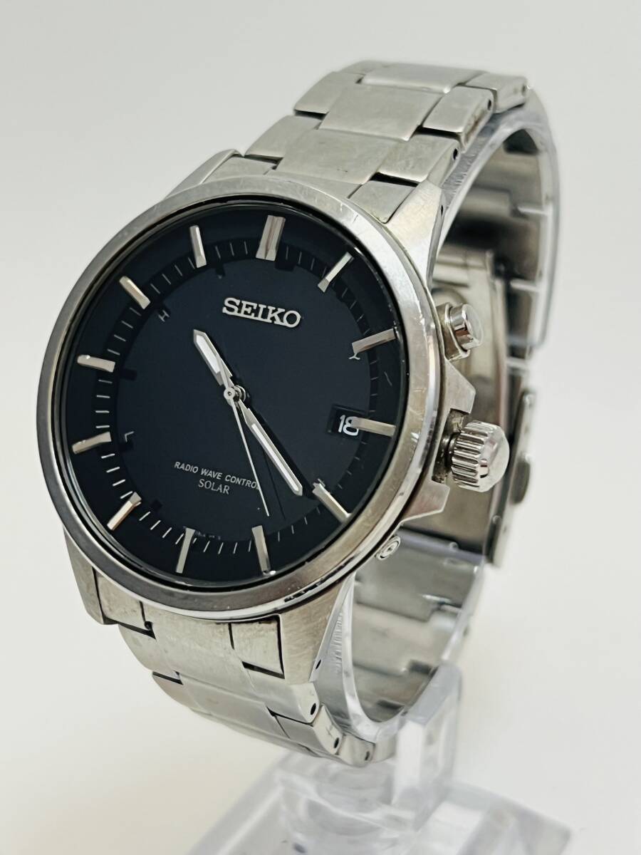 動作　SEIKO セイコー 電波ソーラー 7B42-0AT0 黒文字盤 デイト メンズ 腕時計_画像1