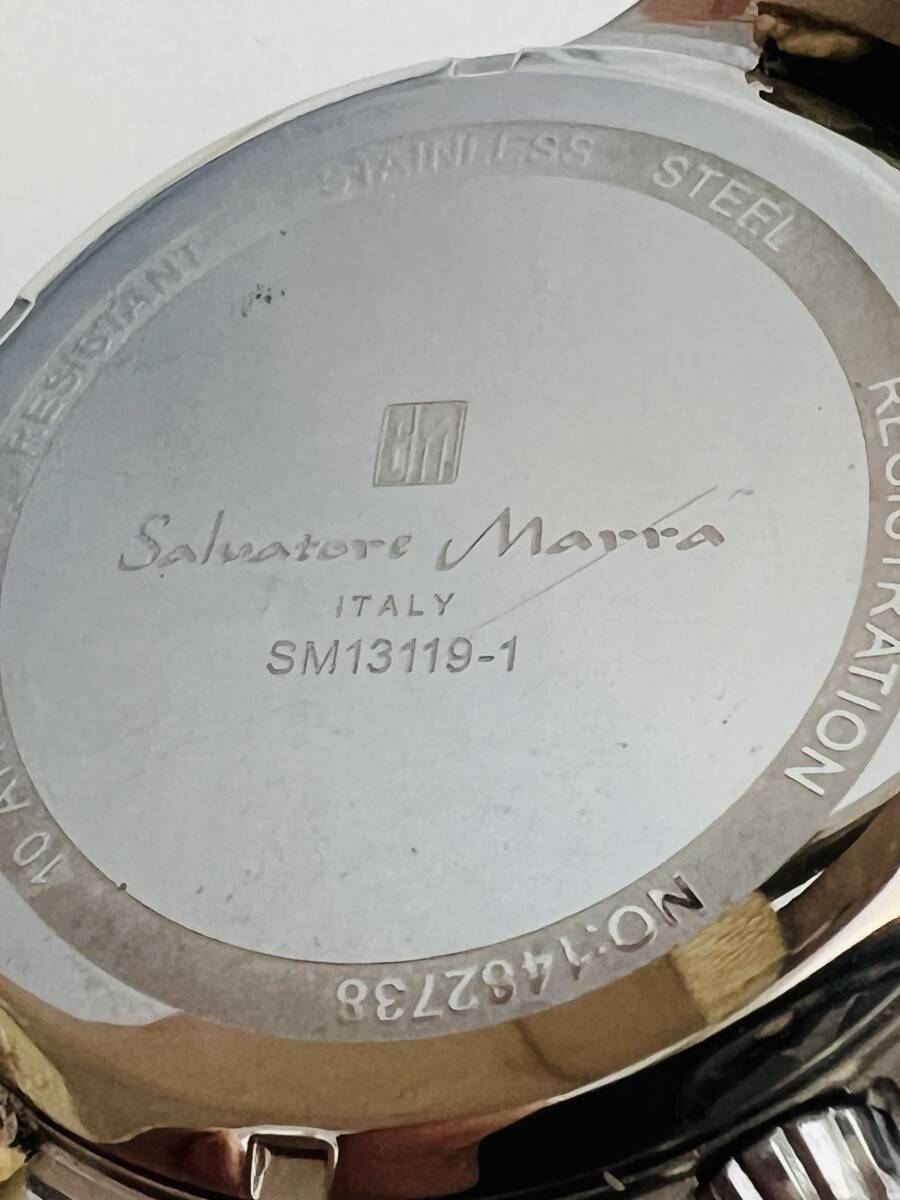 動作未確認　Salvatore Marra サルバトーレマーラ SM13119-1 クロノグラフ ラウンド 白文字盤 デイト 機械式風 メンズ 腕時計_画像5