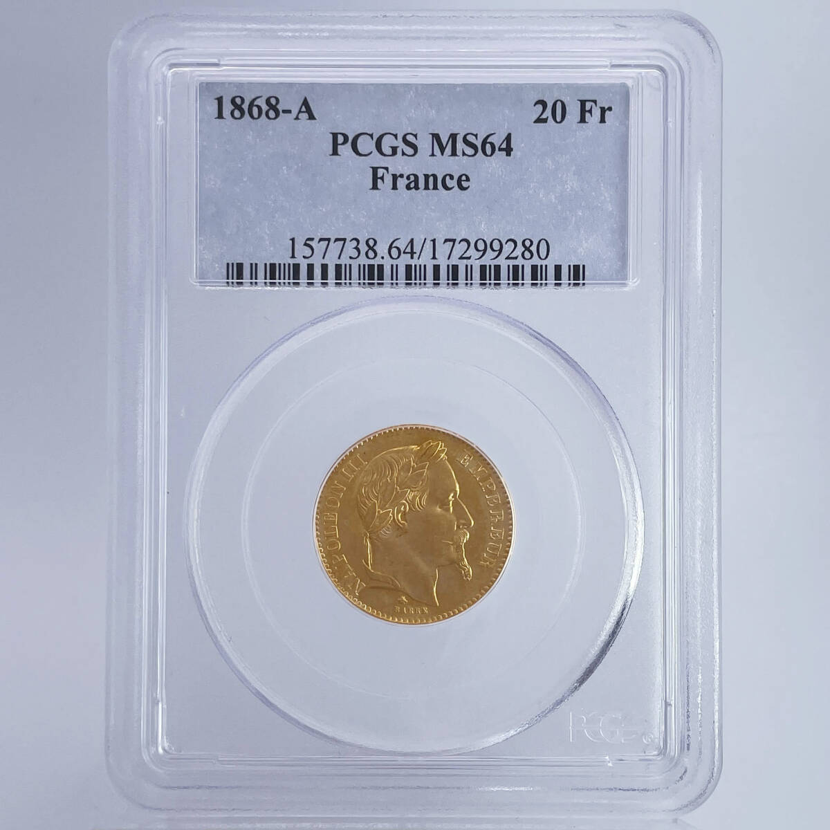 ★王道のナポレオン3世 有冠★ MS64 1868 TOP4 フランス 20フラン 金貨 PCGS パリ アンティーク コイン 硬貨 貨幣 世界コイン 投資 NGC_画像3