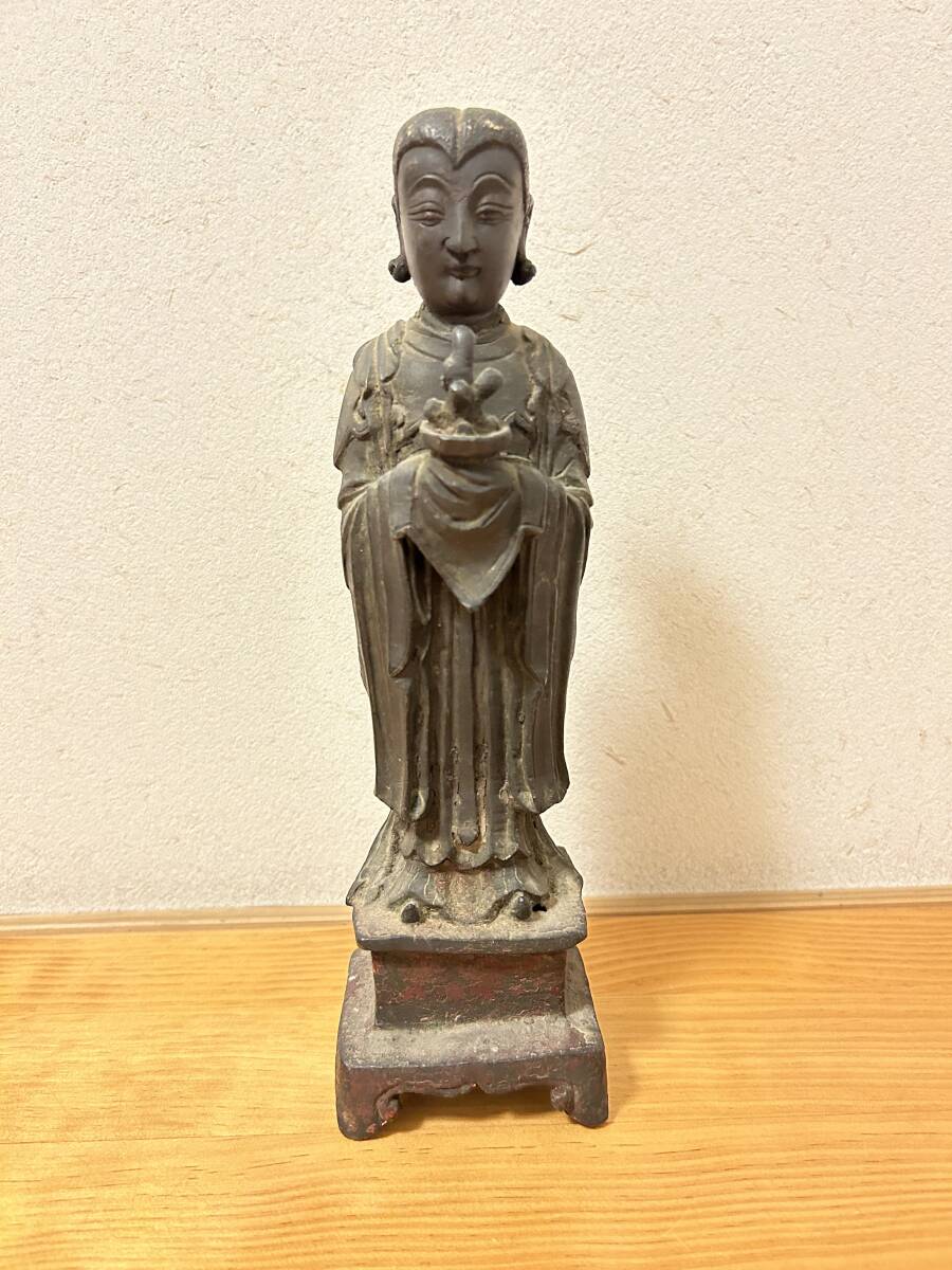 ☆　大珍品！　仏教美術　中国美術　天子像　童子像　立像　古美術品　骨董品　中古品　金属製　☆_画像1