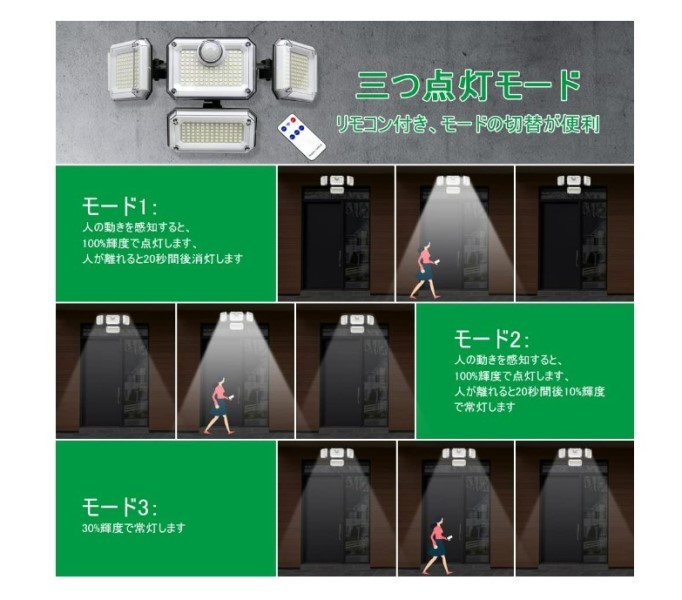  solar light sensor light [333LED] outdoors person feeling sensor remote control attaching sectional pattern battery rechargeable battery built-in IP65 waterproof crime prevention light automatic lighting 