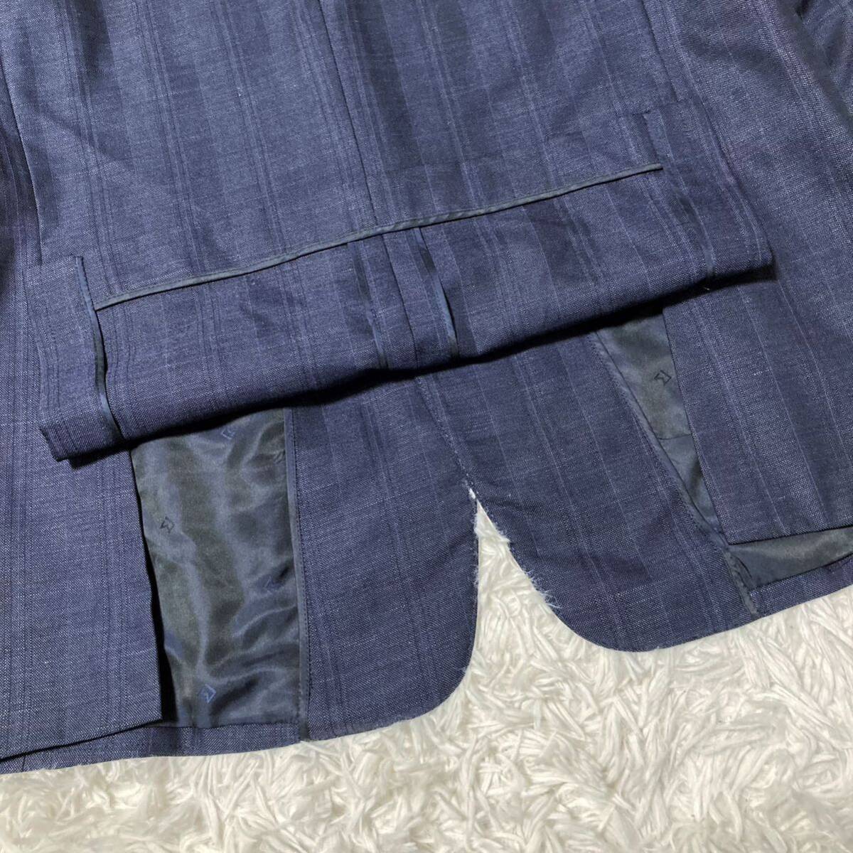 極美品 MIYUKILAN テーラードジャケット 2B 背抜き シルク混 光沢 ネイビー 102-BE7 ビッグサイズの画像5
