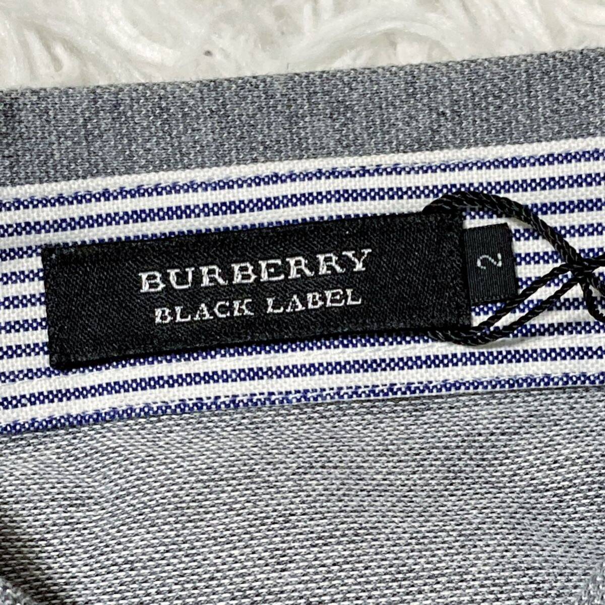 デッドストック品 BURBERRY BLACK LABEL バーバリーブラックレーベル 鹿の子 半袖ポロシャツ ホースロゴ ワンポイント刺繍 グレー サイズ2_画像7