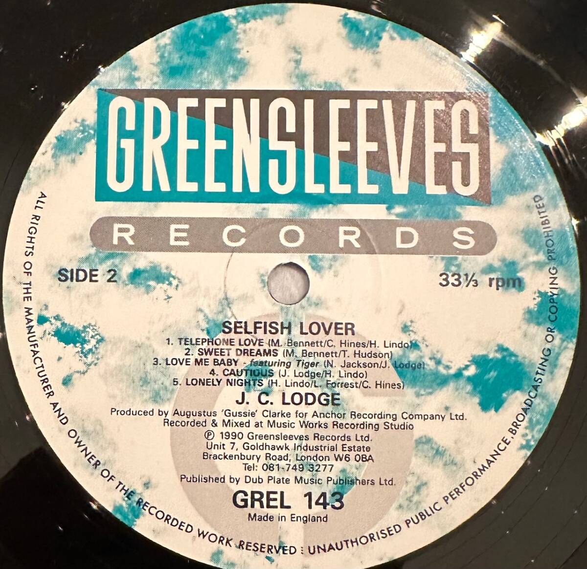 ■1990年 オリジナル UK盤 J. C. Lodge - Selfish Lover 12”LP GREL 143 Greensleeves Records_画像4