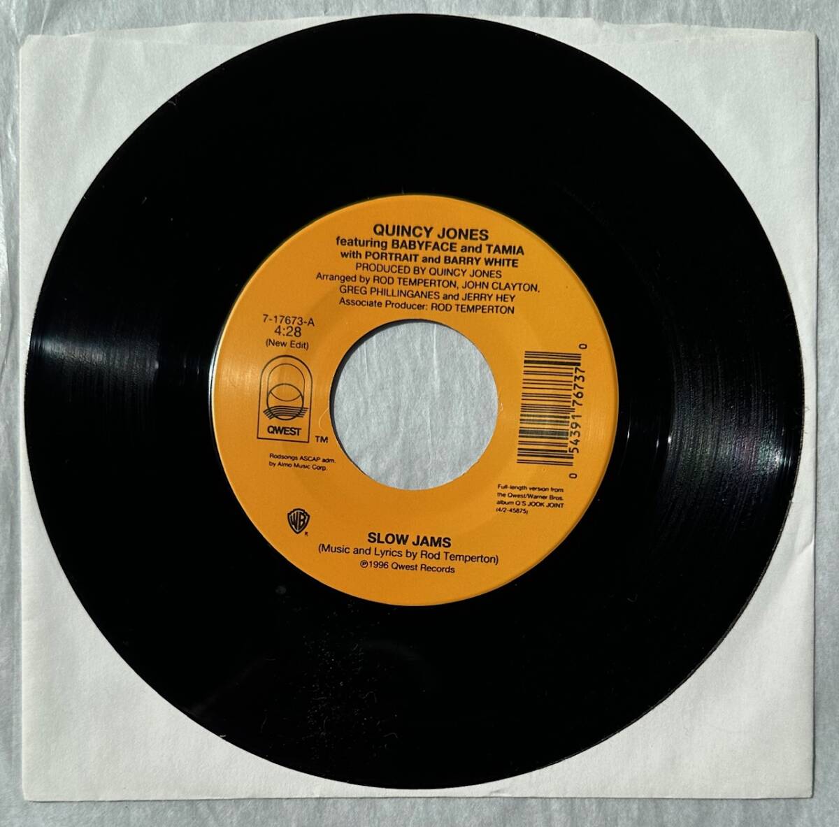 ■1996年 オリジナル US盤 Quincy Jones feat. Babyface and Tamia - Slow Jams 7”EP 7-17673 Qwest Records_画像1