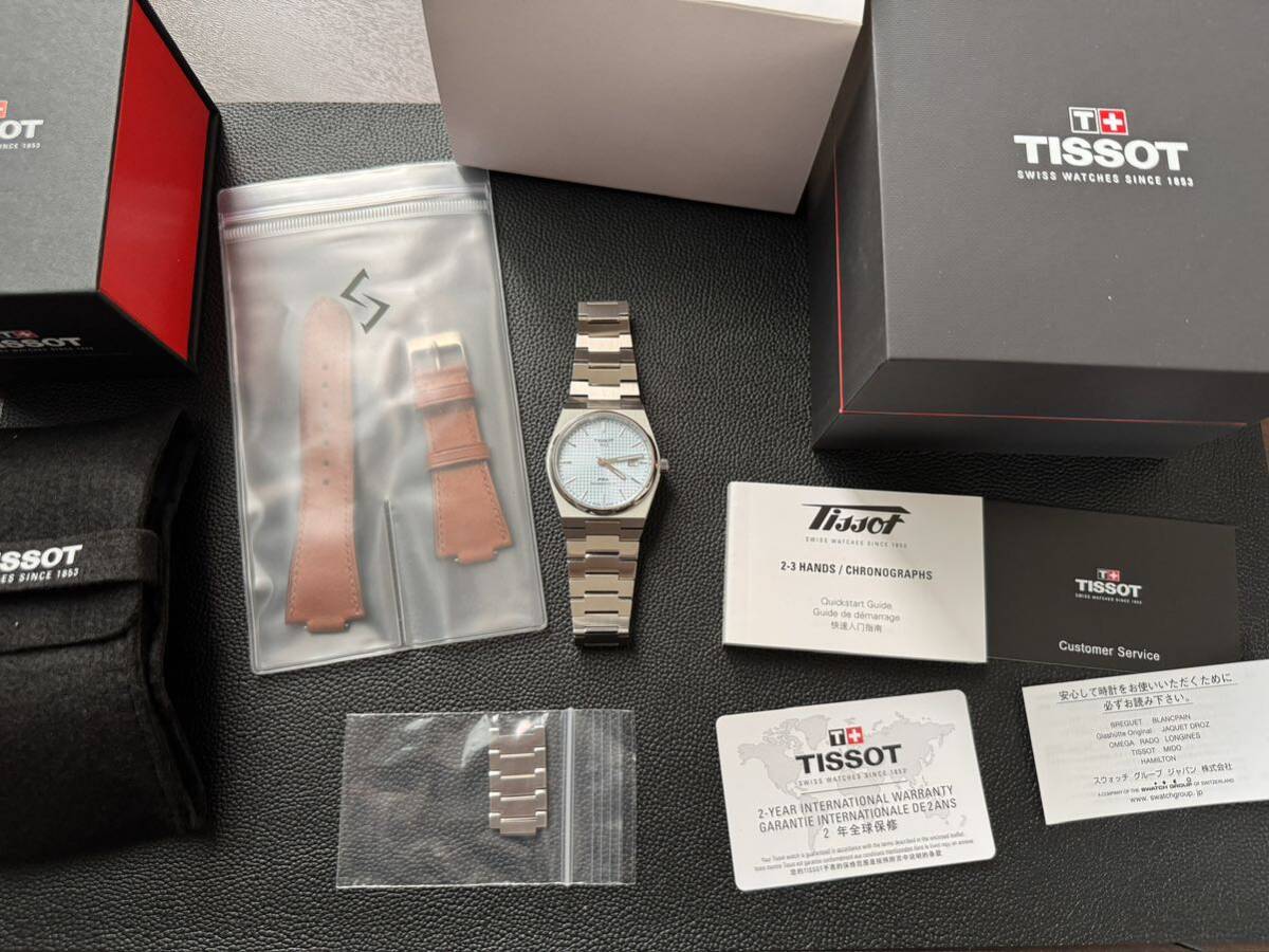 最終価格【美品】保証期間内 TISSOT PRX アイスブルー 革ベルト付 自動巻き powermatic80 ティソ 2024.3購入_画像1