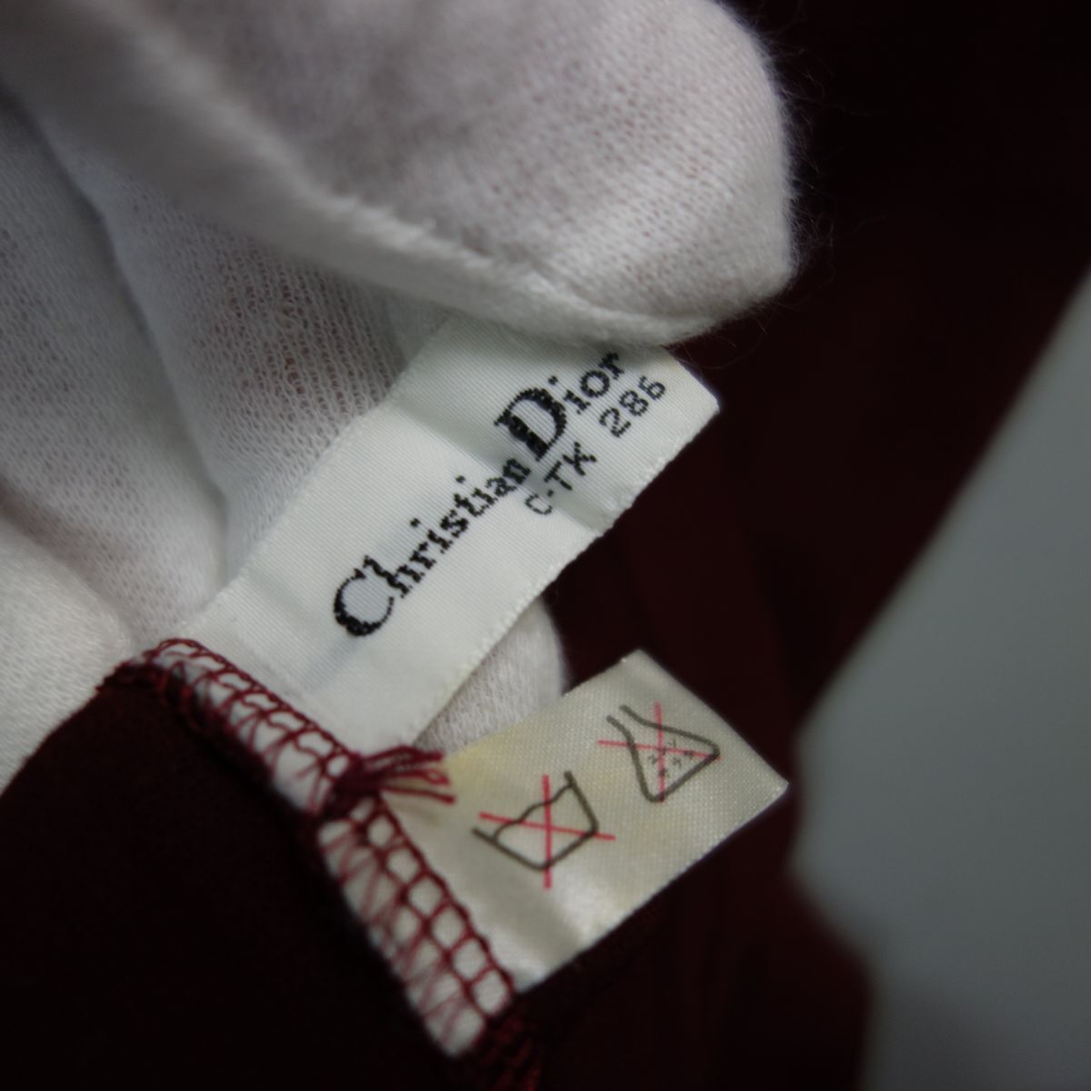 美品 ヴィンテージ クリスチャンディオール Dior プリーツ シースルー ウール 長袖シャツ ブラウス ボルドー レディース Mの画像6