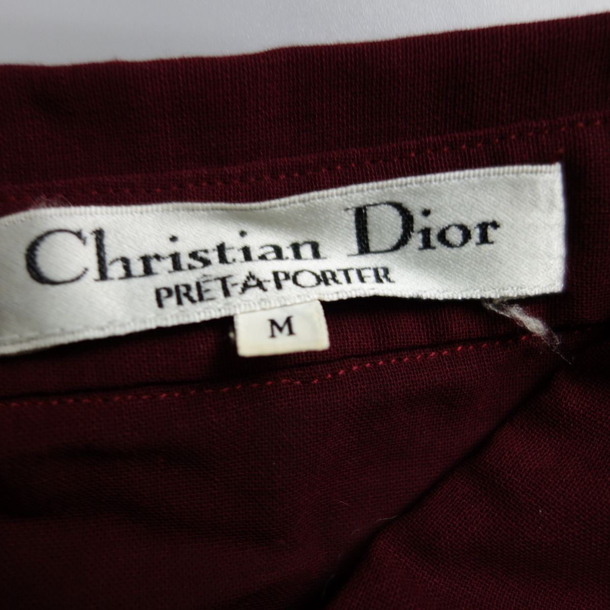 美品 ヴィンテージ クリスチャンディオール Dior プリーツ シースルー ウール 長袖シャツ ブラウス ボルドー レディース Mの画像4