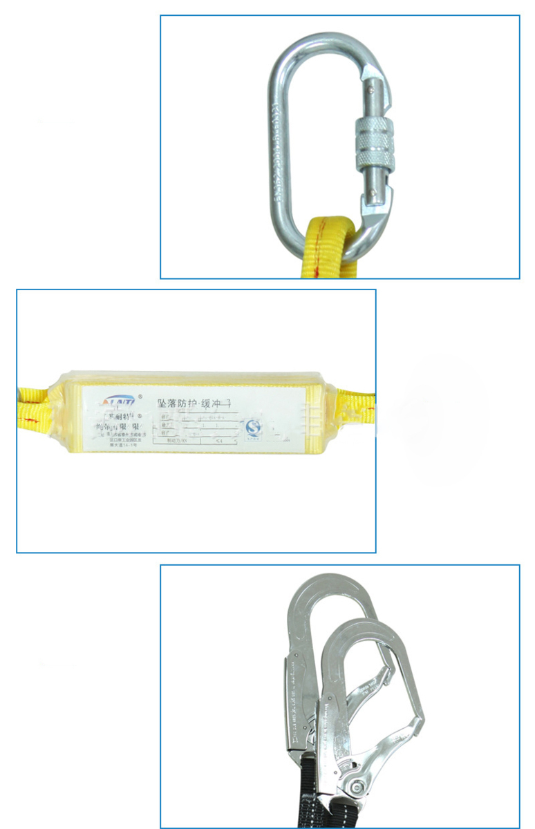 フルハーネス型用 2丁掛けタイプ ランヤード ダブルランヤード 伸縮 蛇腹式ロープ フック 1.4-1.9m 安全帯用 一般作業用の画像4