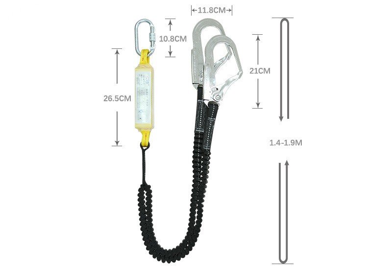 フルハーネス型用 2丁掛けタイプ ランヤード ダブルランヤード 伸縮 蛇腹式ロープ フック 安全帯用 一般作業用 1.4-1.9m_画像7