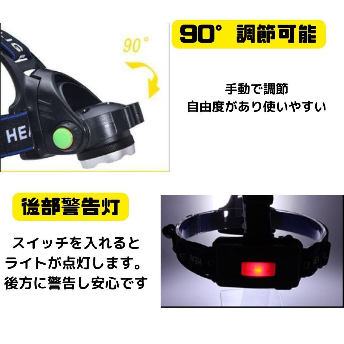 LEDヘッドライト 充電式 高輝度 ヘッドランプ LED IPS-6防水 USB充電式