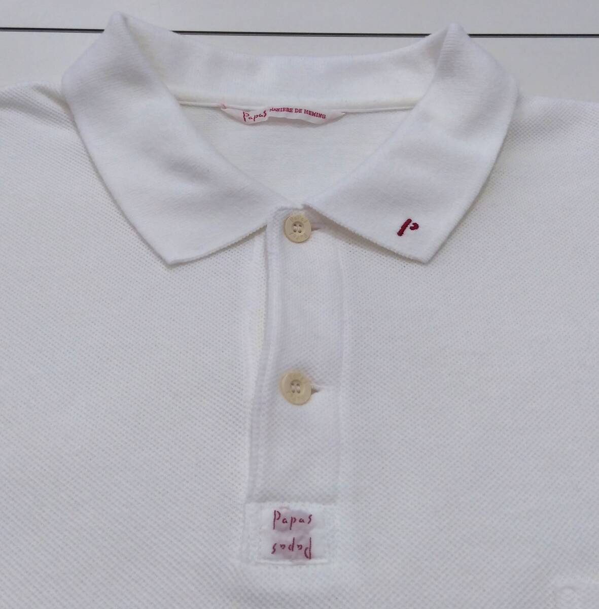 Papas パパス 半袖 ポロシャツ メンズ L 白 ホワイト 綿100％ ロゴ 刺繍 日本製 MADE IN JAPAN_画像4