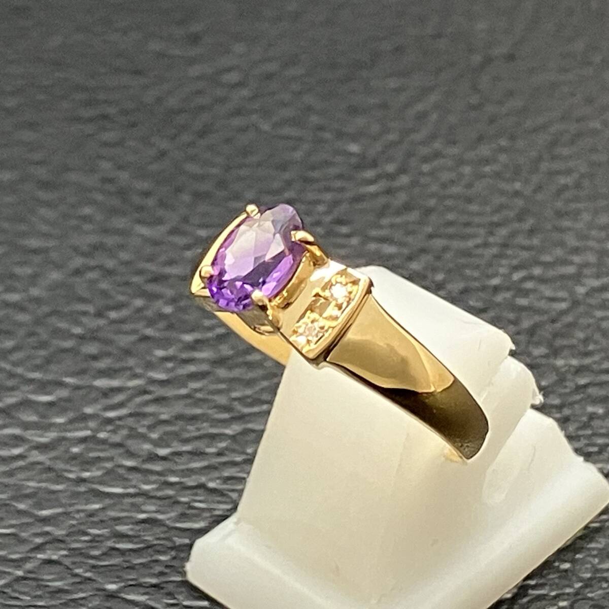 新品仕上済み 紫 石 デザイン リング K18 11号 2.0g 金 イエロー ゴールド 指輪 店舗受取可の画像3