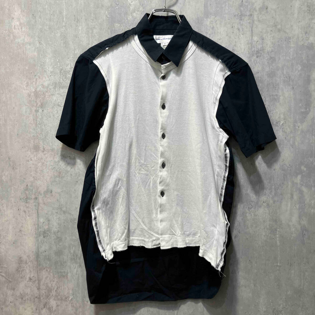 COMME des GARCONS SHIRT フロント切替シャツ 半袖シャツ ネイビー ホワイト サイズM コムデギャルソンシャツ_画像1