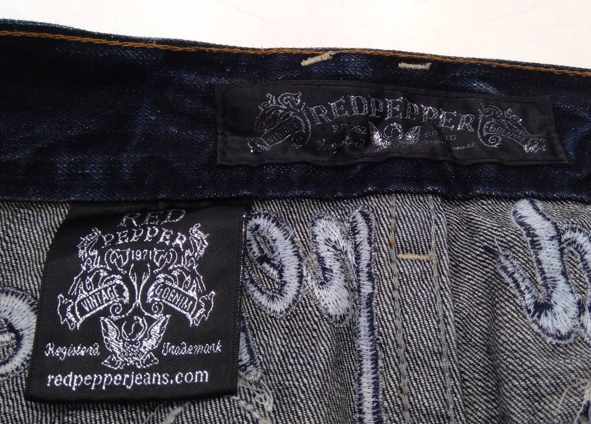 REDPEPPER red pepper jeans pants Denim men's 34 indigo blue dark blue cotton 100% Logo embroidery Wing 