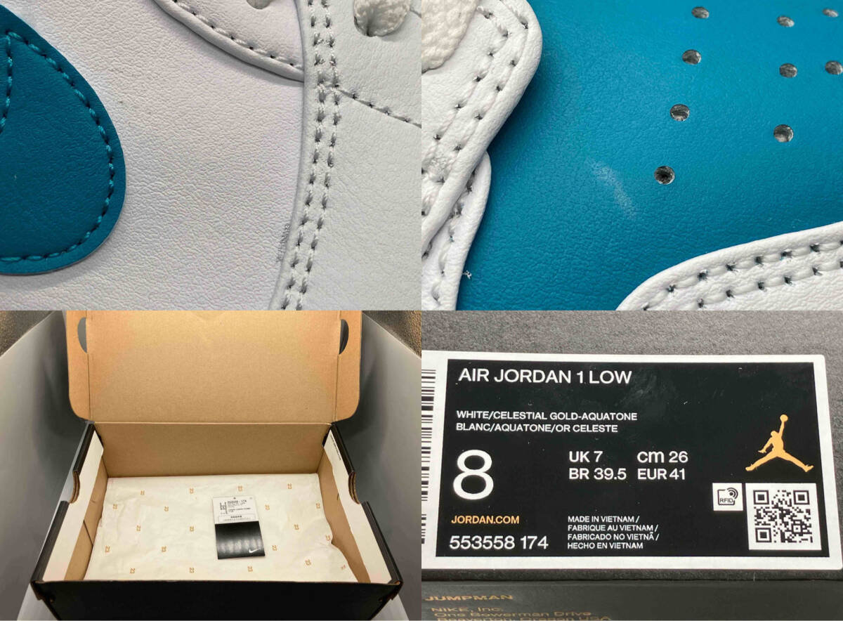 美品 NIKE AIR JORDAN 1 LOW 553558 174 ナイキ エア　ジョーダン 1 ロウ US8 26cm UK7 EU41 ホワイト アクアトーン_右足外側の写真,