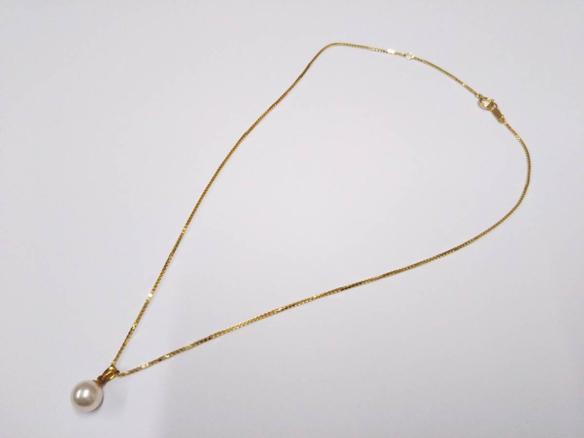 【クリーニング済】K18 ゴールド ネックレス 総重量約3.9g 約39.5cm 白石 トップ_画像2