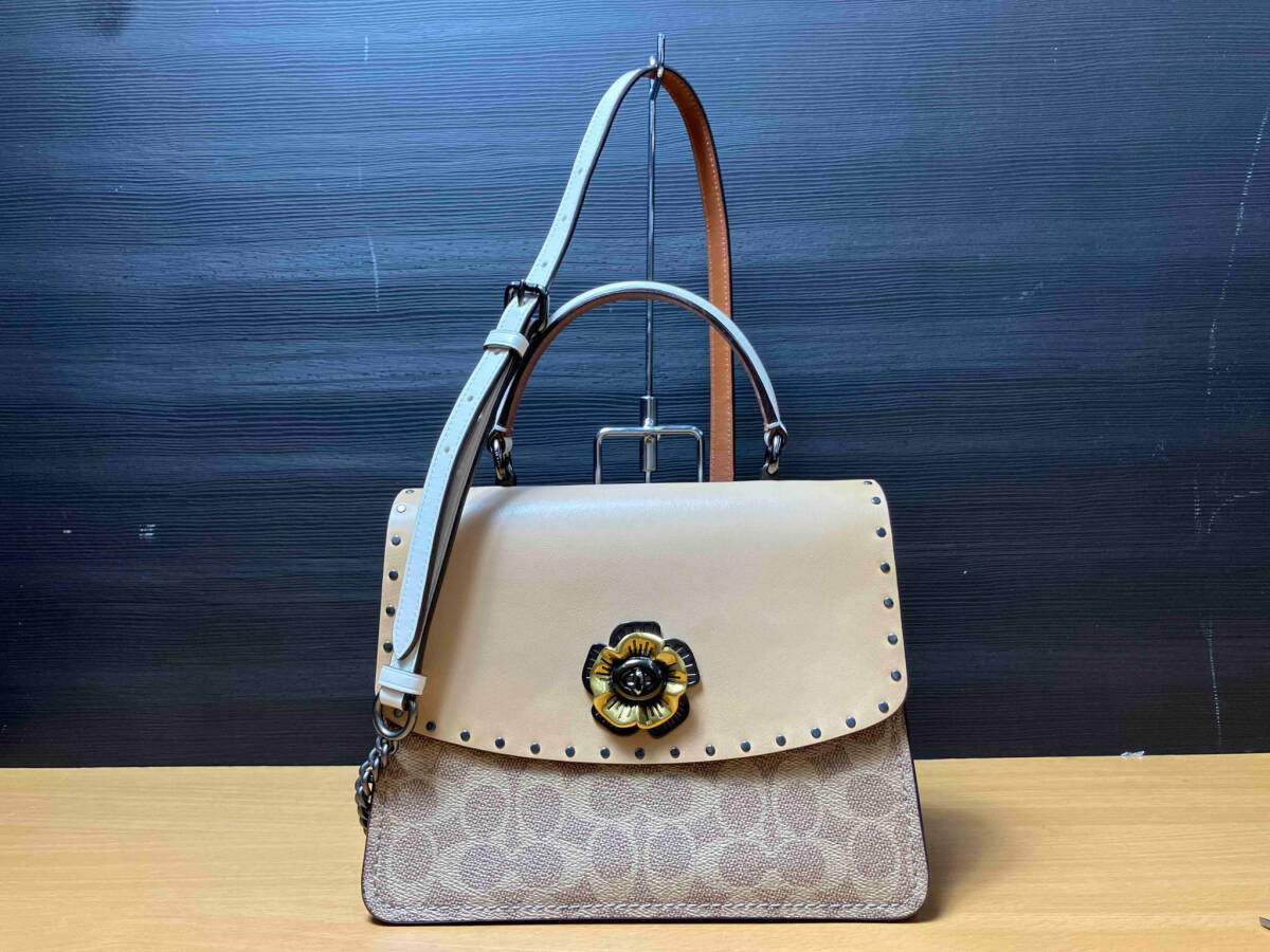 COACH コーチ パーカー トップ ハンドル シグネチャー ハンドバッグ 53349 ベージュ_画像1