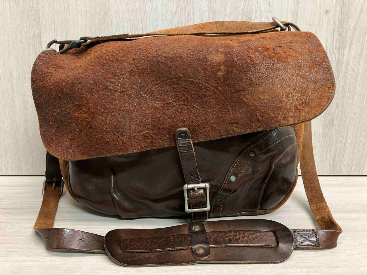 RRL RALPH LAUREN ラルフローレン レザーショルダーバッグ 革製 ブラウン 焦茶系 横幅約34cm_画像1