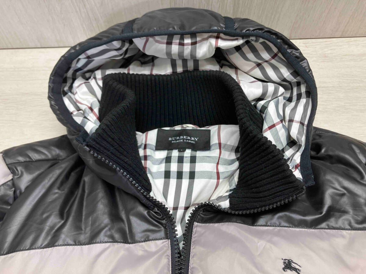 BURBERRY BLACK LABEL/バーバリーブラックレーベル BMP82-136-09 ダウンジャケット 裏地ノバチェック フード ツートン 襟リブ L_画像4