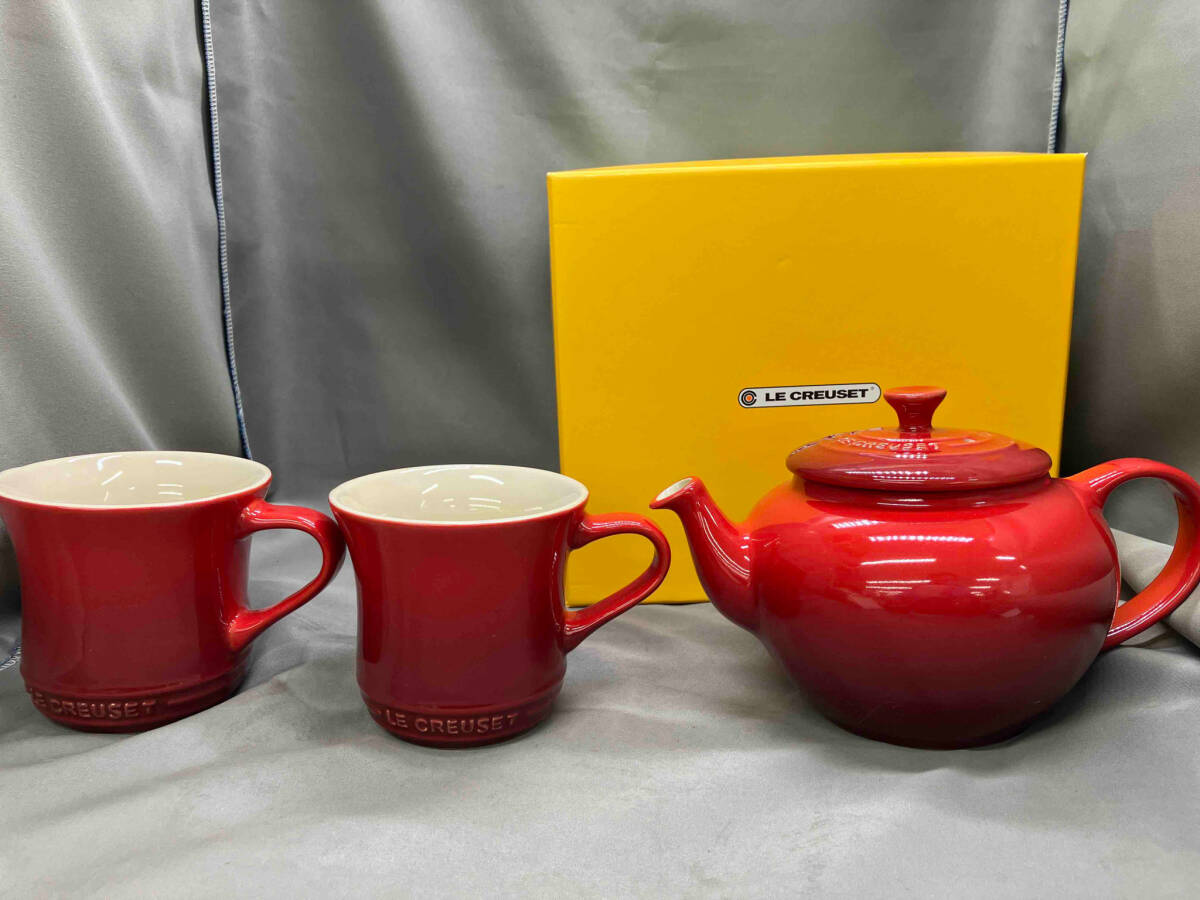 LE CREUSET ル・クルーゼ 1small Teapot /2Mugs/ティーポッドセット/二個マグカップ/レッド/910296-00_画像1