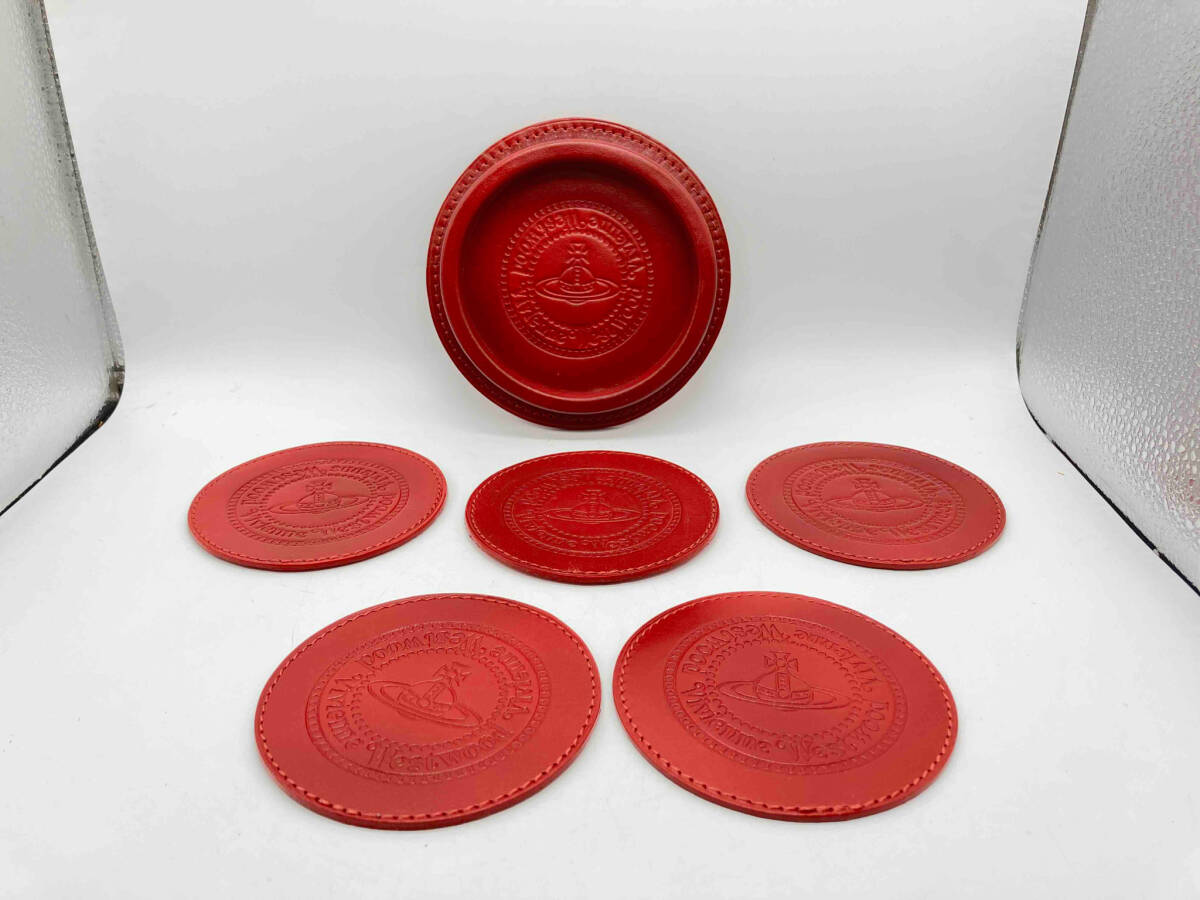 Vivienne Westwood ビビアン ウエストウッド レザーコースター5枚セット レッド 赤 革製 BRASS COIN_画像1