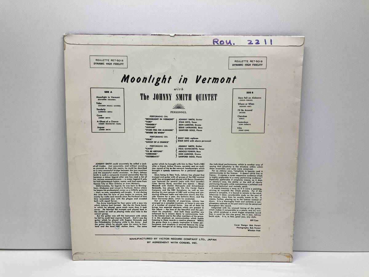 LP JOHNNY SMITH WITH STAN GETZ ジョニースミス スタンゲッツ / MOONLIGHT IN VERMONT RET-5018_画像2