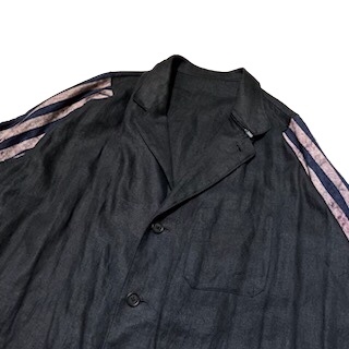 18SS Yohji Yamamoto POUR HOMME Fastener Notch Linen Stripe Sleeves Jacket 1 BLK HW-B25-807 ヨウジヤマモトプールオム 店舗受取可_画像3