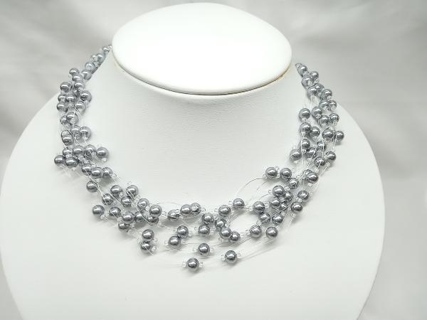 【BOX付】WINK PEARL ウインクパール シャワーネックレス グレーカラー SILVER留具 40cm_画像2