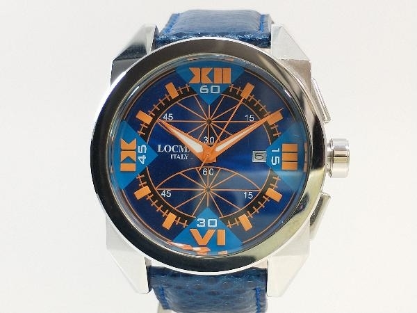 【1円】ジャンク 不動 ROCMAN ロックマン クレイジーホース R.160 クォーツ 腕時計 SS ブルー レザー クロノ デイト 針取れ有りの画像1
