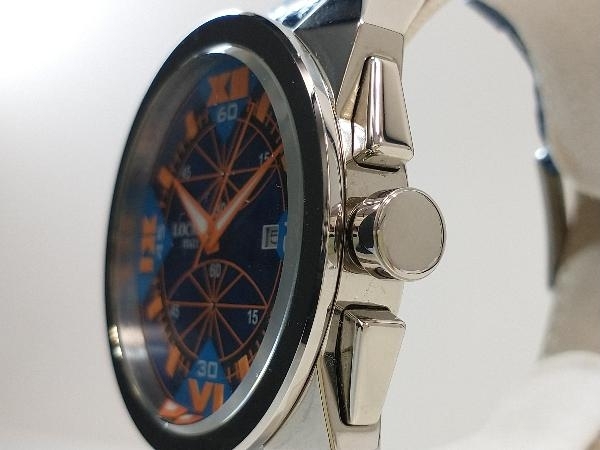 【1円】ジャンク 不動 ROCMAN ロックマン クレイジーホース R.160 クォーツ 腕時計 SS ブルー レザー クロノ デイト 針取れ有りの画像4