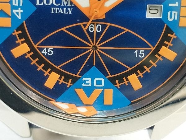 【1円】ジャンク 不動 ROCMAN ロックマン クレイジーホース R.160 クォーツ 腕時計 SS ブルー レザー クロノ デイト 針取れ有りの画像6