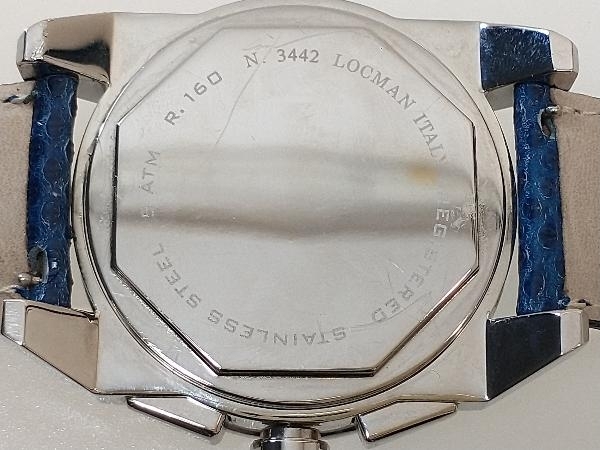 【1円】ジャンク 不動 ROCMAN ロックマン クレイジーホース R.160 クォーツ 腕時計 SS ブルー レザー クロノ デイト 針取れ有りの画像7