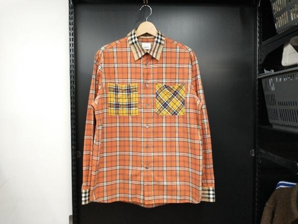 BURBERRY LONDON ENGLAND Contrast Check Cotton Flannel Oversized Shirt バーバリー フランネルシャツ S 8021807 オレンジ_画像1