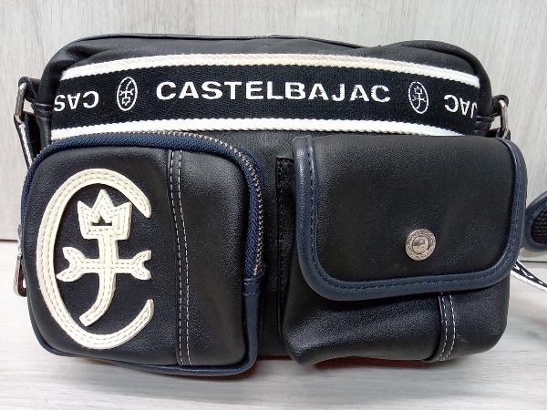 CASTELBAJAC カステルバジャック レザーショルダーバッグ 革製 ブラック×ダークグリーン×レッド×イエロー 横幅約25cm_画像2