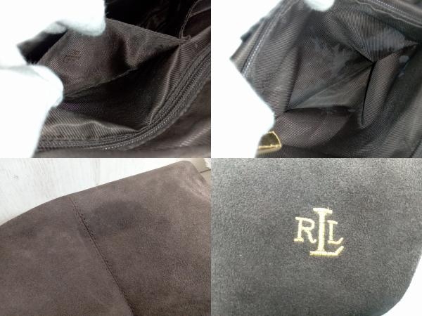 RALPH LAUREN ラルフローレン ショルダーバッグ スエード ブラウン 焦茶系 横幅約37cm_画像8