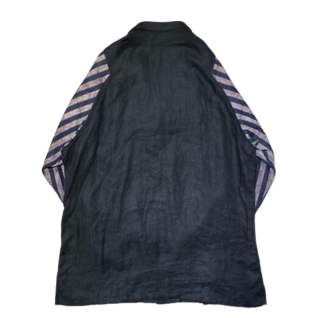 18SS Yohji Yamamoto POUR HOMME Fastener Notch Linen Stripe Sleeves Jacket 1 BLK HW-B25-807 ヨウジヤマモトプールオム 店舗受取可_画像2