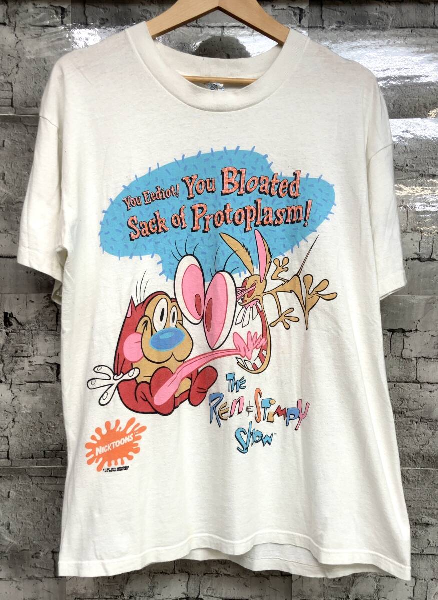 SUN サン Vintage 半袖Tシャツ 90s The Ren&Stimpy Show サイズL ホワイト 店舗受取可_全体的に使用感あり