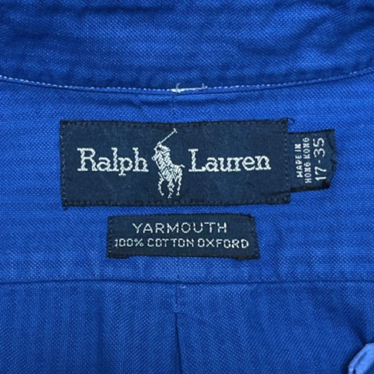 90s Ralph Lauren シャツ 長袖 ストライプ 青 ブルー 刺繍ロゴ