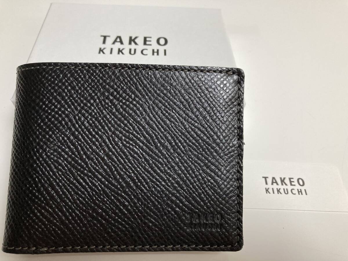 TAKEO KIKUCHI タケオキクチ 牛革 レザー二つ折り財布 341019 クロ 正規品★新品_画像1