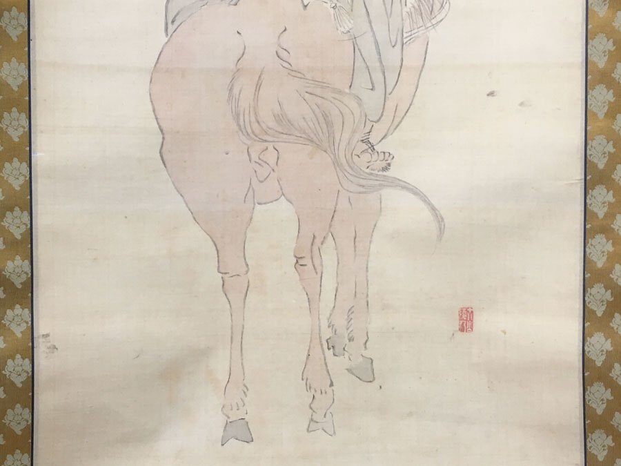 松堂筆 熊谷次郎直実 逆馬之図 共箱付 掛軸_画像6