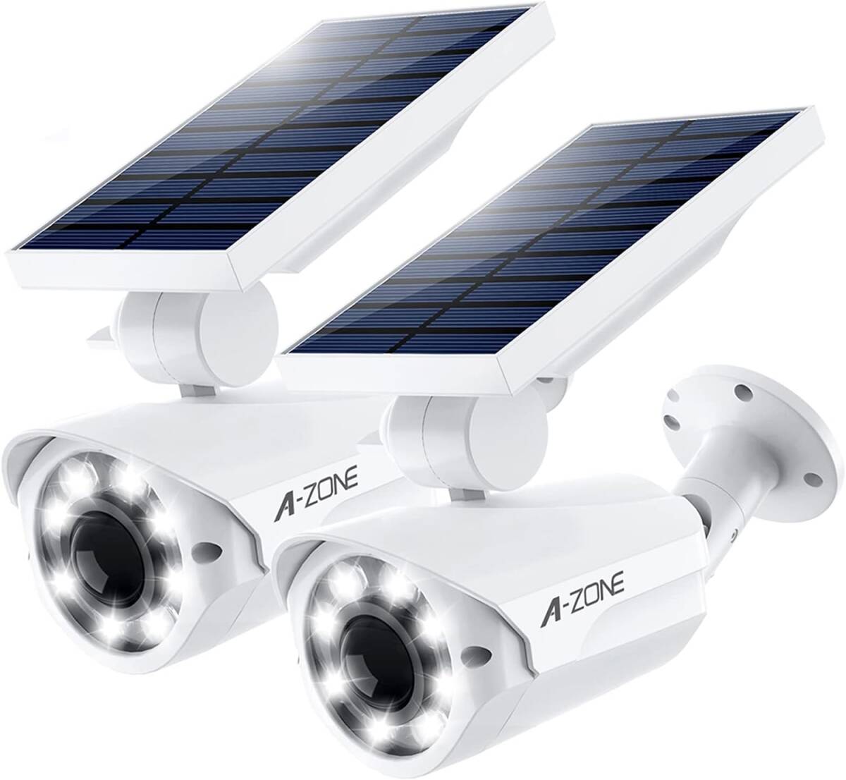 A-ZONE 2個セット屋外 ソーラーライト 人感センサーライト 防犯カメラ型 IP66防水・防塵 省エネ 太陽光充電 電源不要 ダミーカメラ 8LED 