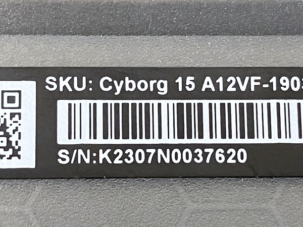 【動作保証】MSI Cyborg 15 A12VF 15.6インチ ノートパソコン i5-12450H 16GB SSD 1TB RTX 4060 win11 中古 良好 M8792171の画像9