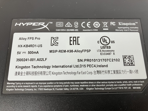 【動作保証】 HYPERX ALLOY FPS PRO ゲーミング キーボード LEDバックライト PC周辺機器 家電 中古 K8823973_画像3