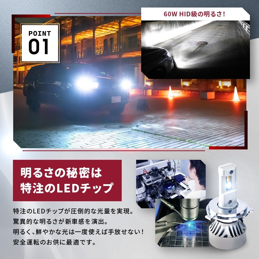 【ダブルSALE!】1,564円OFF【安心保証】送料無料 HID屋 LED ヘッドライト H1 H3 H4 H7 H8 H10 H11 H16 HB3 49600cd 車検対応/4 ヴォクシー_画像4